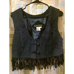 Don't Stop Classics Blue Leather Fringe Vest